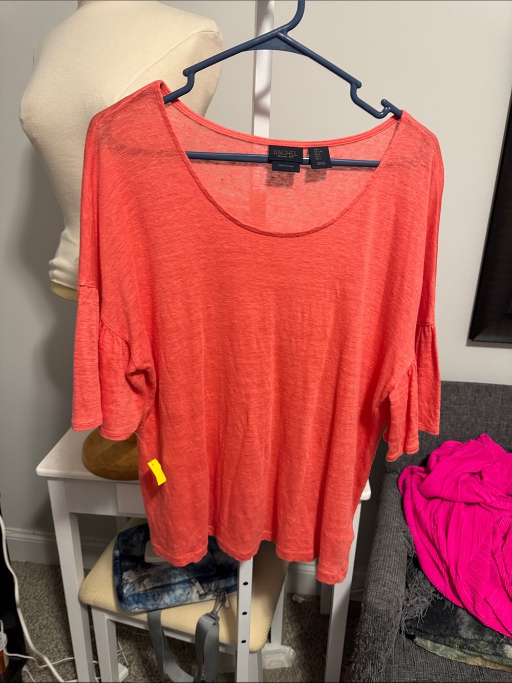 RACHEL Rachel Roy Coral Scoop Neck Short Sleeve Top100% Linen